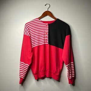 90s vintage pink, black and white long sleeve shirt, size medium